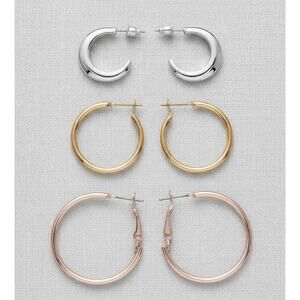 Wild Fable Gold Tone, Silver & Rose Gold Hoop Earrings 3 Piece Set Lever-back
